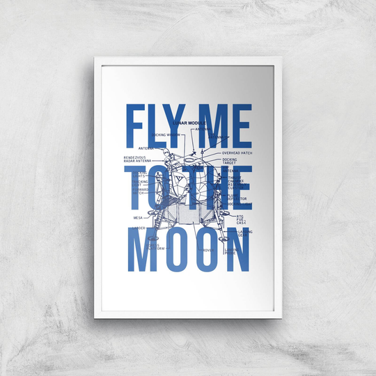 Fly Me To The Moon Blue Print Art Print - A3 - White Frame