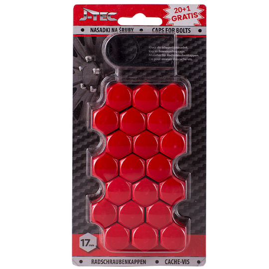 Set universal wheel nut caps - Red Plastic - 17mm - set 21 pieces SY WN17JR