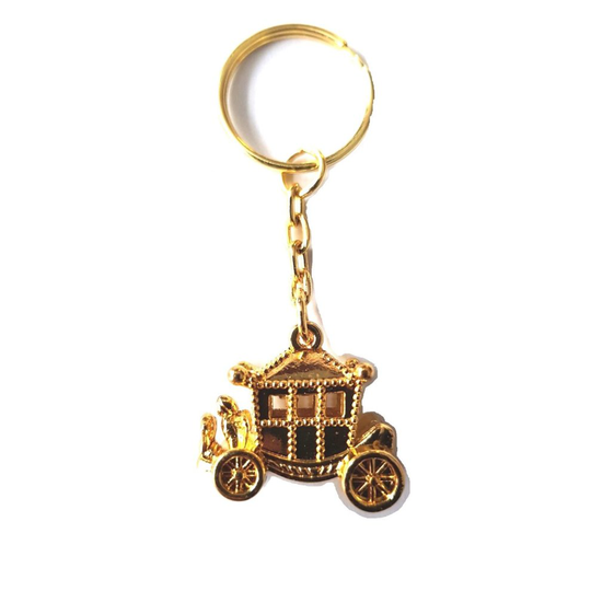 Royal Coronation Carriage Metal Keyring Key Chain Charm Souvenir Gift UK GB Gold