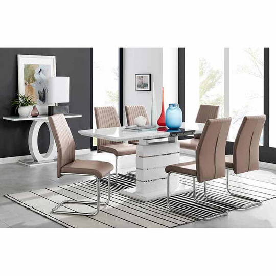 Furniture Box Renato 6 Seater Extending Table And 8 x Cappuccino Grey Lorenzo Chairs