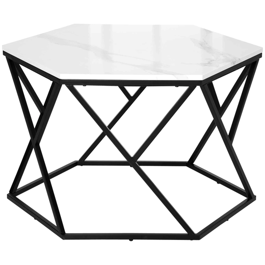 HOMCOM Coffee Table Cocktail Table With High Gloss Marble Top Steel Frame White