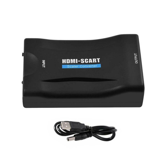 HDMI to SCART Adapter HD Video Audio Upscale Scaler Converter USB Cable For TV
