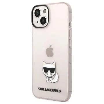 Karl Lagerfeld Choupette Logo iPhone 14 Plus Case - Transparent Pink