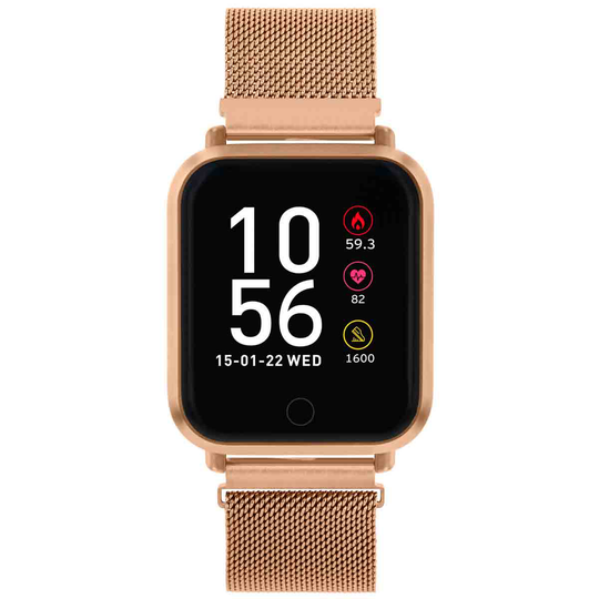 Reflex Active Series 6 Smart Watch With Heart Rate Monitor Music Control Colour Touch Screen And Up To 7 Day Battery Life - Rectangluar Rgp Case With Rgp Mesh Strap.