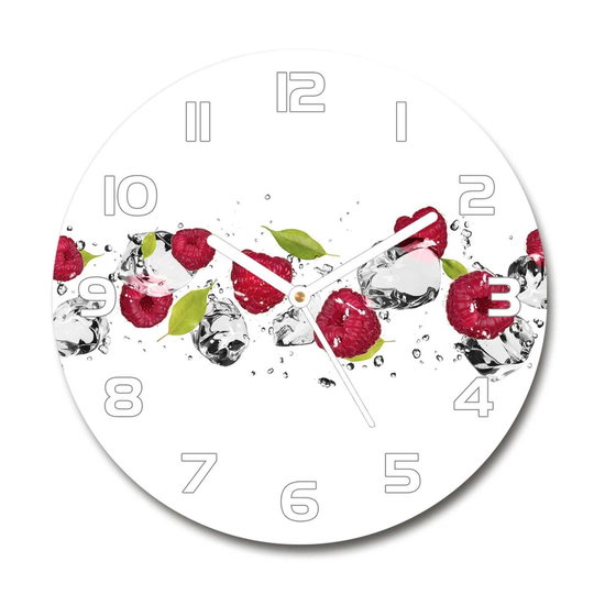 Glass Wall Clock 30Cm Round Decoration Picture Wall Art Modern Decoration Kitchen Living Room Silent - Raspberry And Water,52519171