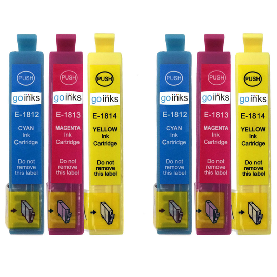 Compatible 2 Go Inks Set of 3 Ink Cartridges to replace Epson T1816 (18XL Series) C/M/Y / non-OEM for Epson Expression Home Printers (6 Inks)