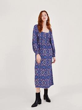 Monsoon Isla Ikat Sustainable Shirred Midi Dress - Purple