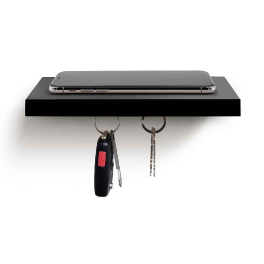 IloveHandles Plank Plus Wooden Floating Shelf With A Magnetic Underside For Mobile & Keys Storage - Black