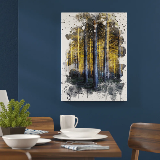 'Yellow Sunlight Forest Wood Landscape' Graphic Art Print Poster