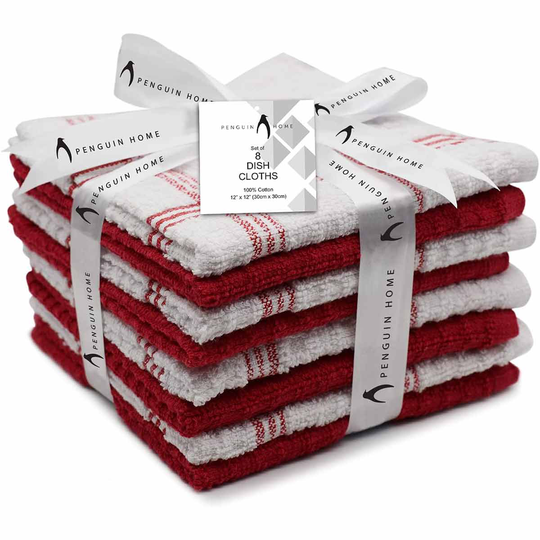 Penguin Home 100% Cotton Dish Cloth For Washing Dishes - Red