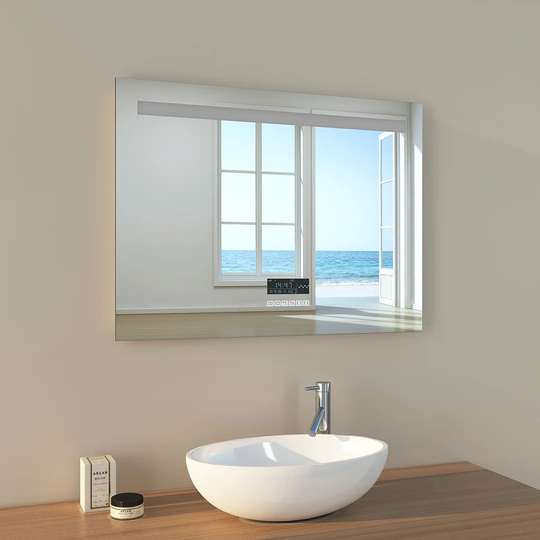 LM06 LED Bathroom Mirror 80X60cm Bathroom Mirror With Cold White Lighting Touch Switch Fogproof And Bluetooth IP44