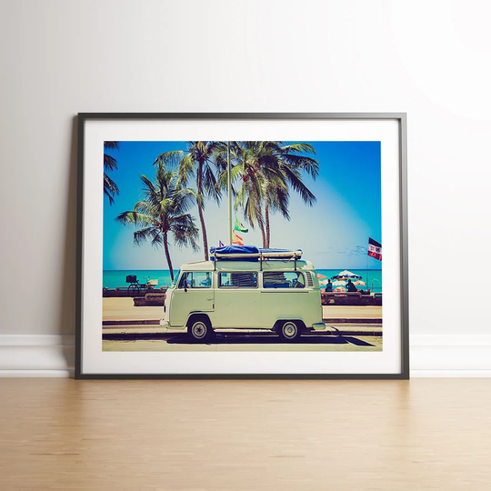 Beachside Surfer Camper Van Colour by Vouvart - Picture Frame Graphic Art