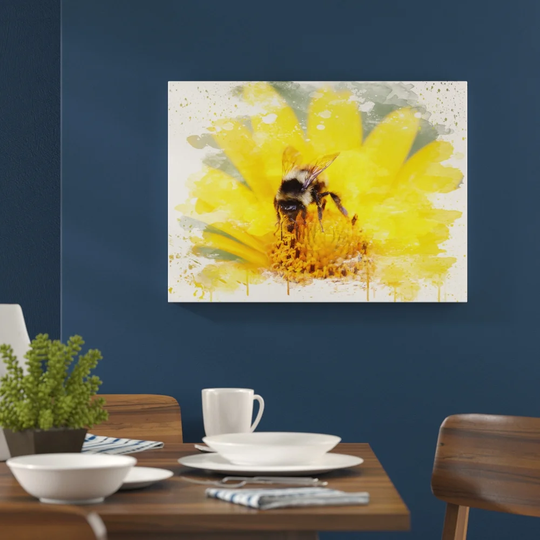'Bee Collecting Pollen Yellow Flower' Graphic Art Print Poster