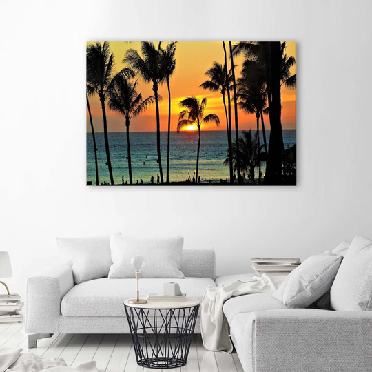 Canvas Print Palm Trees At Sunset On The Beach