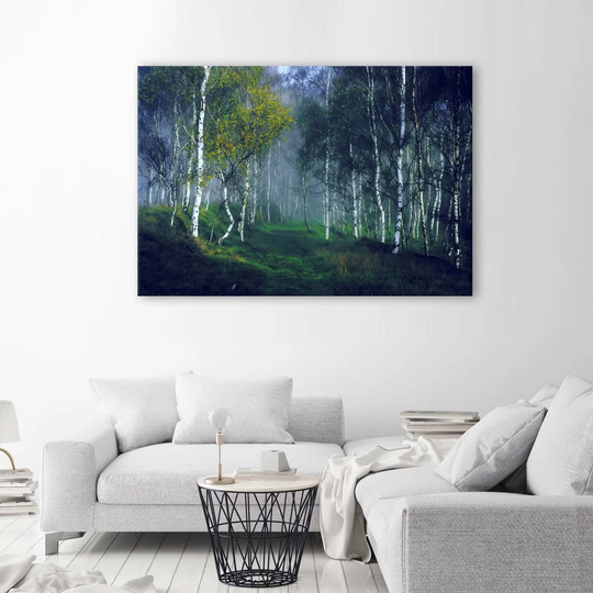 Canvas Print Birch Forest In Fog Landscape