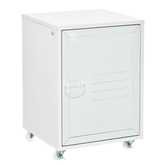 HOMCOM Rolling Storage Cabinet Mobile File Cabinet With Adjustable Shelf White