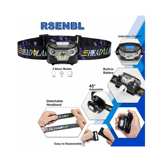 Waterproof Headlight USB Rechargeable LED Headlamp Head Torch