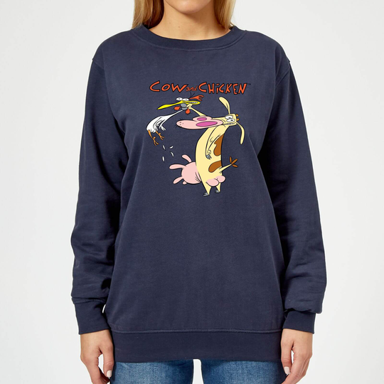 Cow and Chicken Characters Women's Sweatshirt - Navy - XS
