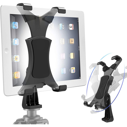 Yoassi 360Degrees Rotatable Heavy Duty iPad Tripod Mount, Universal Clamping Tablet Holder Break-Resistant Anti-Wobble, iPad Tripod Holder Adapter