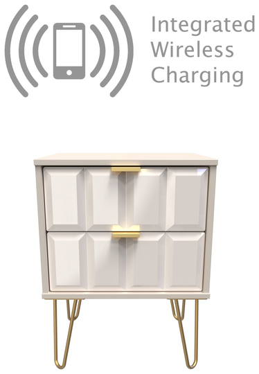 Calvello 2 Drawer Charge Bedside Table - Off White