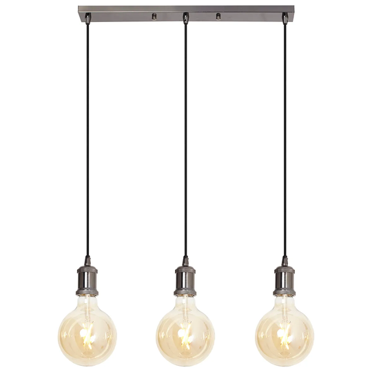 4lite WiZ Decorative 3-way Bar Pendant in Black with 3 x WiFi Smart LED G125 Globe Tunable White Lamps