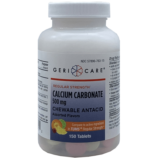 GERICARE Calcium Carbonate 500mg Antacid Assorted Flavours 150 TABLETS