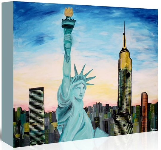 Statue of Liberty with View of New York Painting on Wrapped Canvas