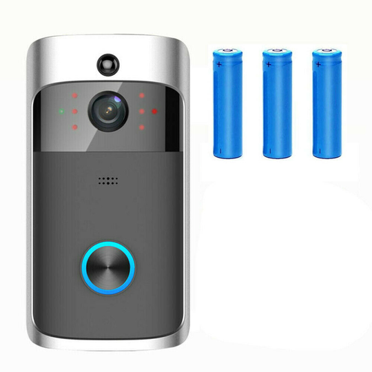 (Black Doorbell+3x2600mAh Batteries) Smart Phone Wireless WiFi Video Doorbell Wireless