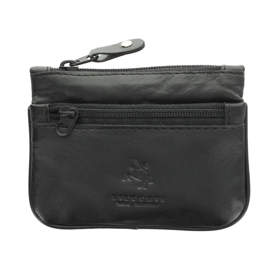 (Black) Visconti Leather Zip Top Coin Purse/Keycase CP3