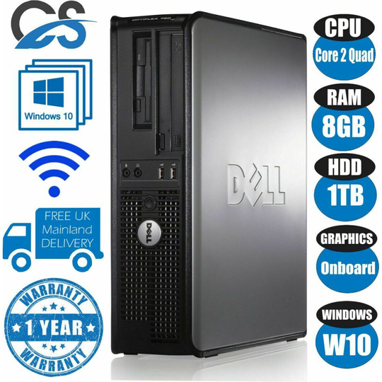 FAST DELL QUAD CORE PC COMPUTER DESKTOP WIN 10 WI-FI 8GB RAM 1TB HDD