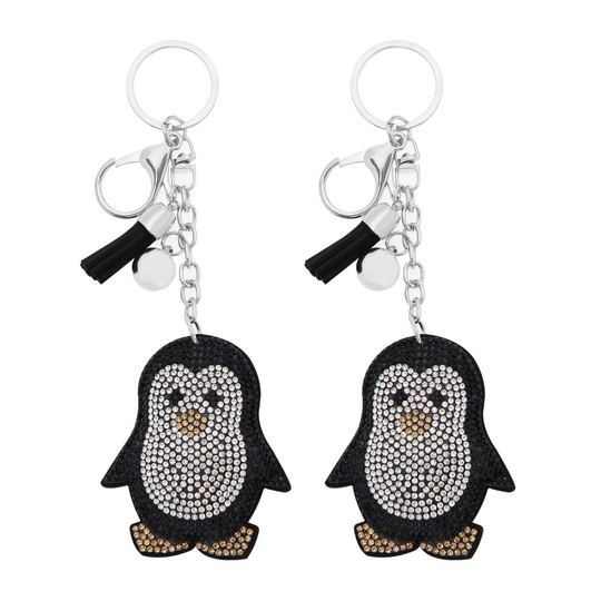 2Pcs Crystal Penguin Keychains Penguin Key Rings with Rhinestone for Women