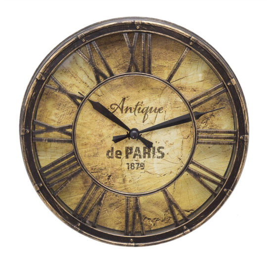 20cm Silent Wall Clock Antique Effect Distressed Round Clock | Antique de Paris Non Ticking Wall Mounted Clock | Vintage Style Wall Clock
