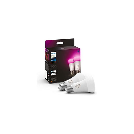 Philips Hue White and Colour Ambiance Smart Light Bulb 2 Pack 60W - 800 Lumen [E27 Edison Screw] with Bluetooth. Works with Alexa, Google Assistant