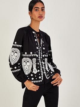 Monsoon Placement Embroidered Jersey Top - Black