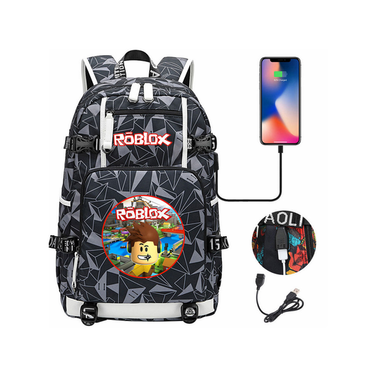 (Pattern 23) Roblox Backpack USB Charging Laptop Bag Travel Bag