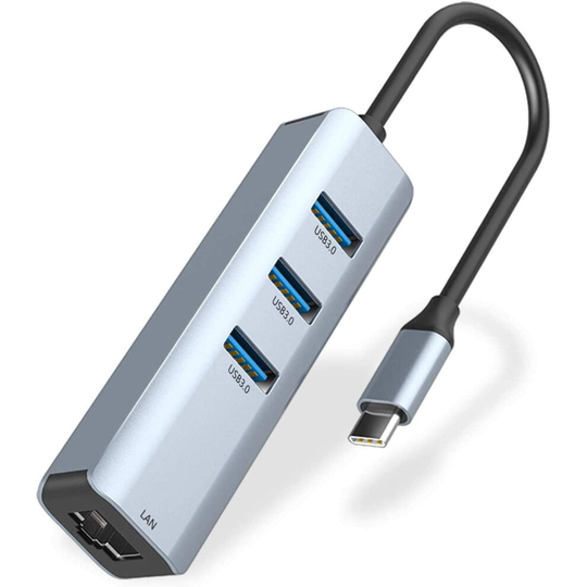 ABLEWE USB C Ethernet Adapter, 4-in-1 Aluminum USB C Adapter with Ethernet Port, 3 USB 3.0 Ports, for MacBook Pro 2019/2018/2017, Chromebook