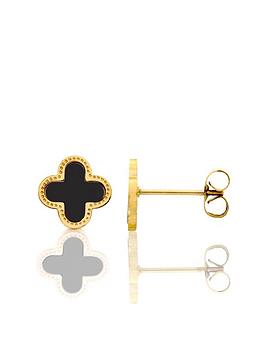 Say It With Diamonds Luck Collection Earrings - Stainless Steel (Gold & Black), Yellow, Women