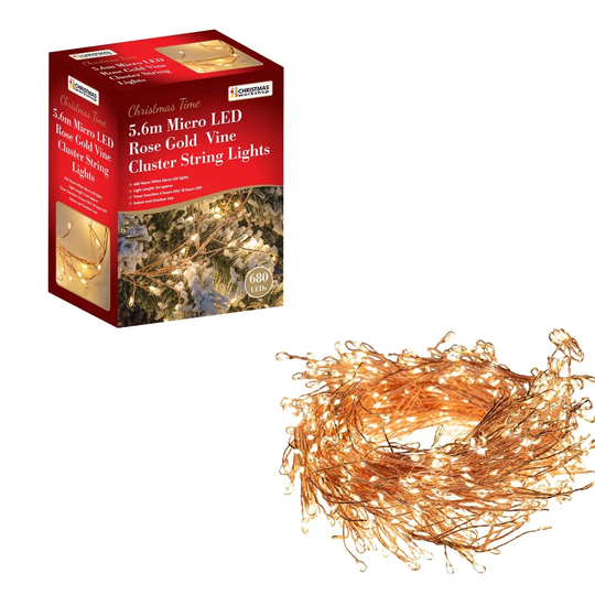 Christmas Workshop 5.6m 680 Micro LED Rose Gold Cluster String Lights - Warm White