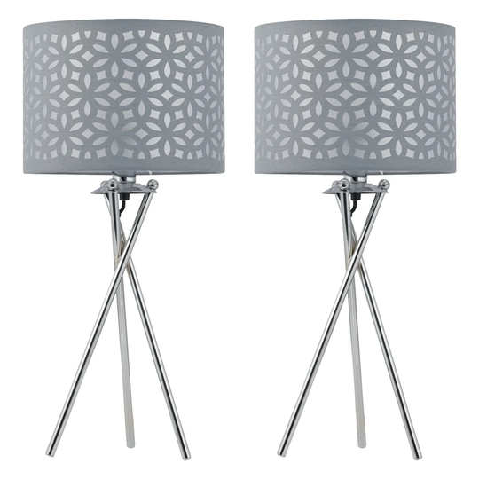Shamblin 52Cm Polished Chrome Tripod Table Lamp Set
