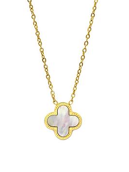 Say It With Diamonds Luck Collection Necklace - Stainless Steel (Gold & Faux Pearl), Yellow, Women