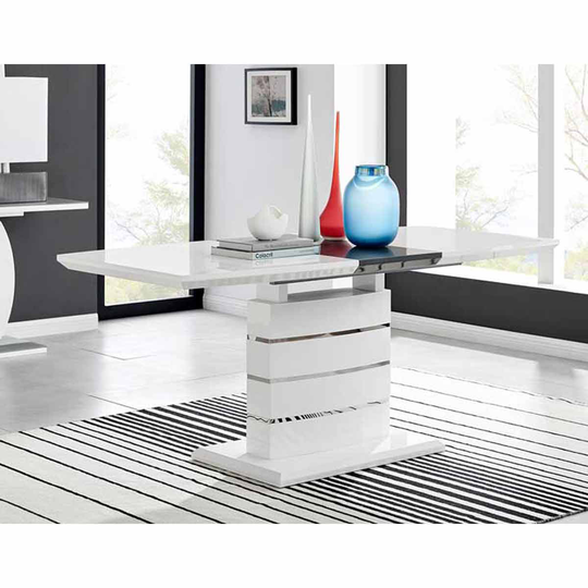 Furniture Box Renato 6 Seater White Gloss Extending Dining Table