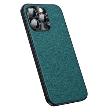 Leather Coated iPhone 14 Pro Hybrid Case - Cyan