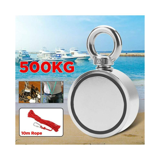 500KG Double Side Metal Magnet Detector Sea Fishing Hunting 10M Rope