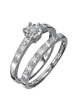 Love Diamond Sterling Silver 13 Point Diamond Bridal Set