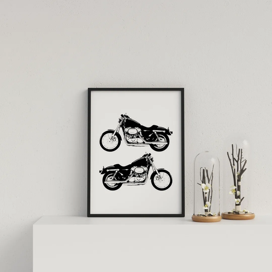 Cool Motorbikes on White Background by Vouvart - Picture Frame Graphic Art