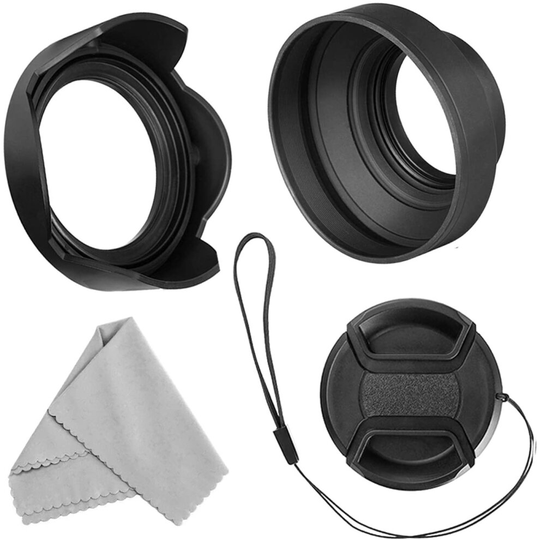 55mm Lens Hood Set for Nikon D3400 D3500 D5500 D5600 D7500 DSLR Camera with AF-P DX 18-55mm f/3.5-5.6G VR Lens, Collapsible Rubber Hood + Reversible