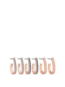 Mood Rose Gold Plated Crystal Hoop Earrings - Pack Of 3, One Colour, Women