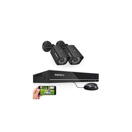 SANSCO 4 Channel 1080P CCTV Camera Systems, 2pcs 2MP HD Outdoor Bullet Metal Casing Cameras, 4CH DVR Recorder Home Security System (APP Email Alert, M