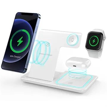 3-in-1 Portable Wireless Charging Station - Apple Watch, iPhone, AirPods (Bulk) - White