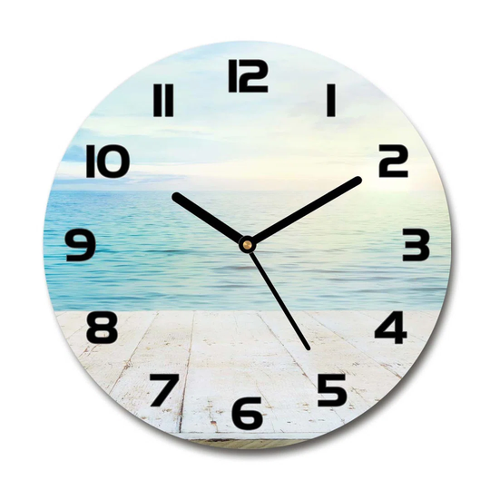 Glass Wall Clock 30Cm Round Decoration Picture Wall Art Modern Decoration Kitchen Living Room Silent - Sea,83365745